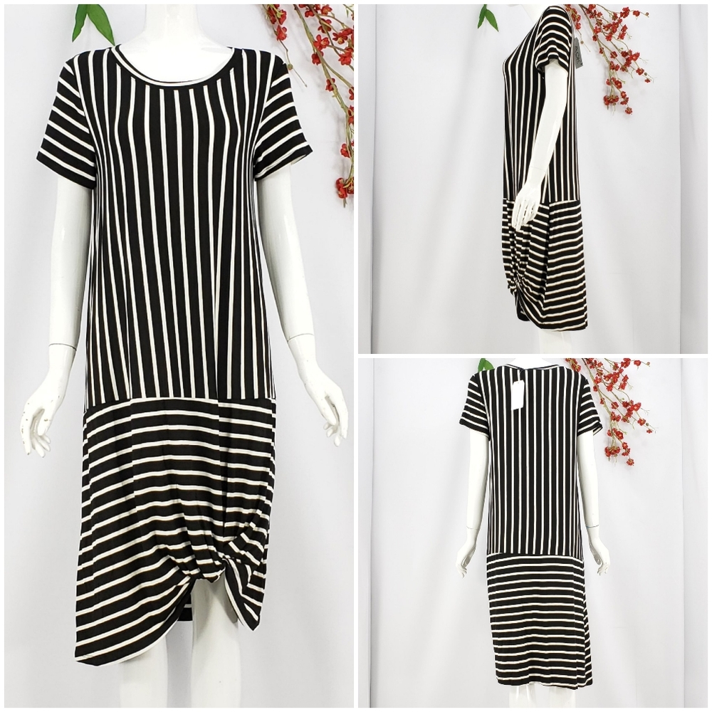 NWT Black & Ivory Striped Knit Midi Dress - Picture 9 of 9